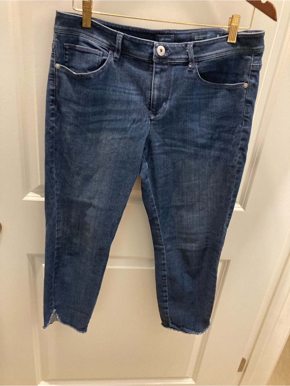 J. Jill Cropped Dark Blue Frayed-Hem Jeans